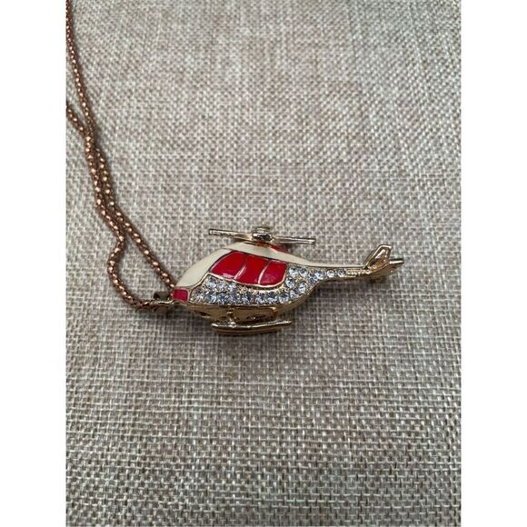 NWT BETSEY JOHNSON RHINESTONE HELICOPTER CHOPPER NECKLACE 3D & Propeller Spins - Picture 12 of 14